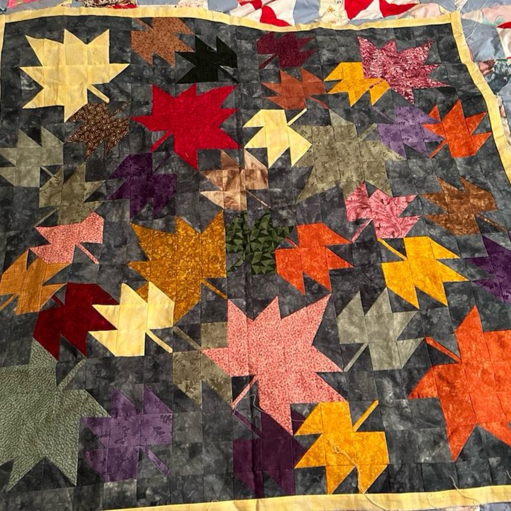 New Patchwork Maple Leafs Quilt Top, 34”x34” -  Needs Finishing!